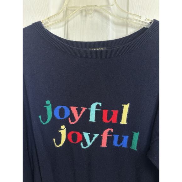 Talbots Lambswool Blend Navy Joyful Christmas Sweater Size 1X Holiday Party - Picture 4 of 7